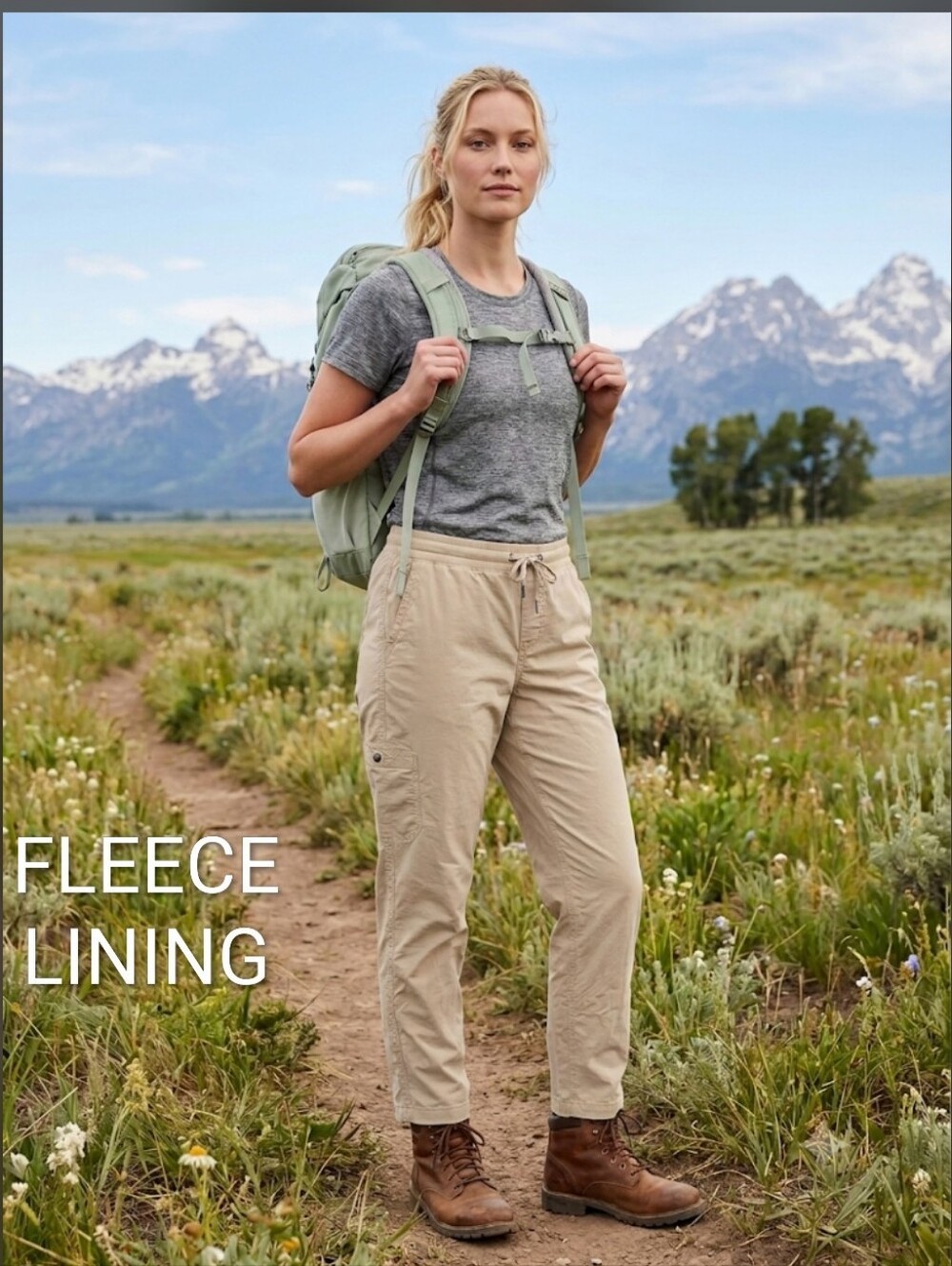 L.L. Bean Fleece Lined Cargo Pants XL Hiking Outdoor Granola Natural Nature 7500